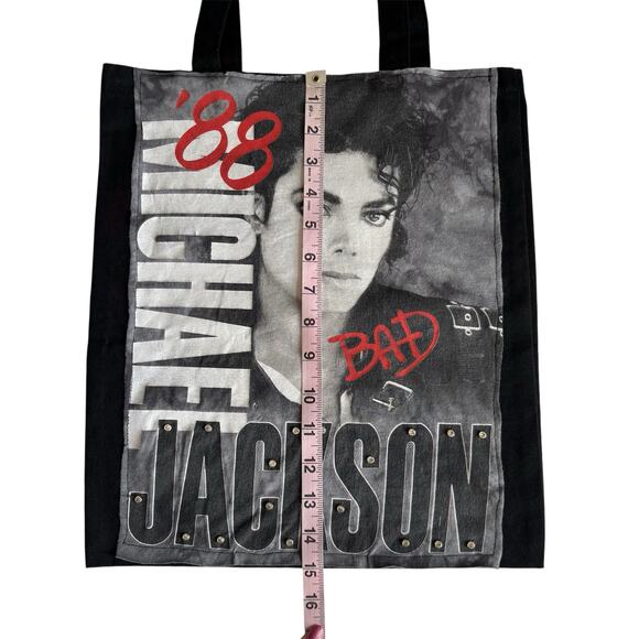 Via Penny Lane Reworked Apparel Michael Jackson BAD ‘88 Black Canvas Tote Bag OS - Picture 4 of 5